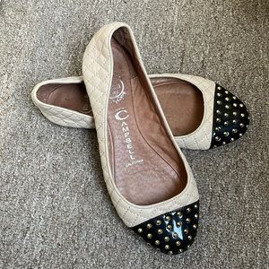 Jeffrey Campbell sz 7.5/8 quilted studded leather flats cap toe